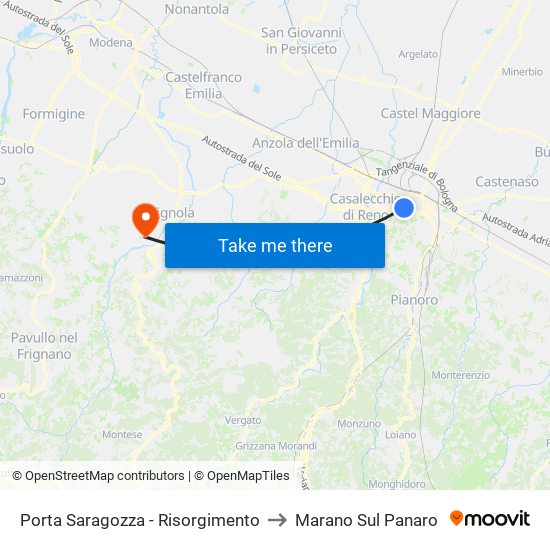 Porta Saragozza - Risorgimento to Marano Sul Panaro map