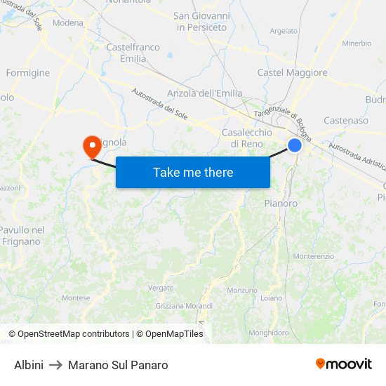 Albini to Marano Sul Panaro map