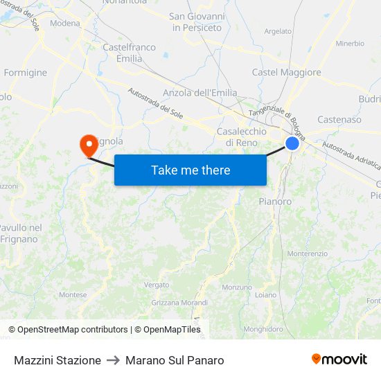 Mazzini Stazione to Marano Sul Panaro map