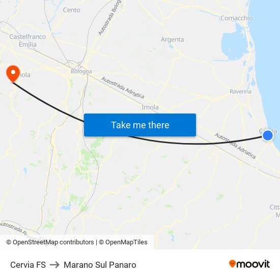 Cervia FS to Marano Sul Panaro map