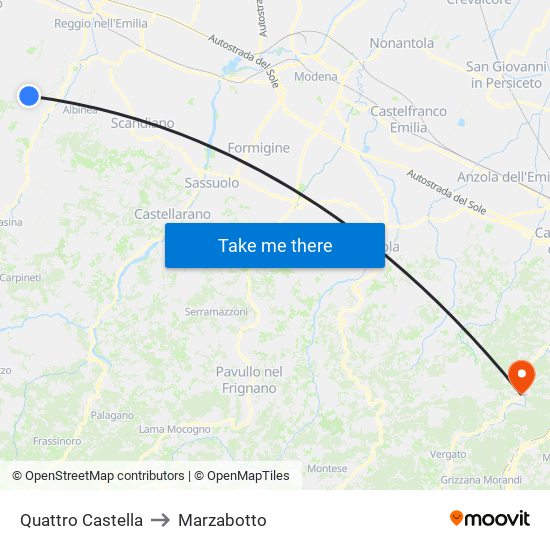 Quattro Castella to Marzabotto map