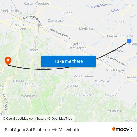 Sant'Agata Sul Santerno to Marzabotto map