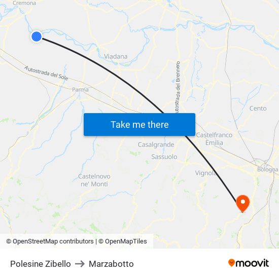 Polesine Zibello to Marzabotto map