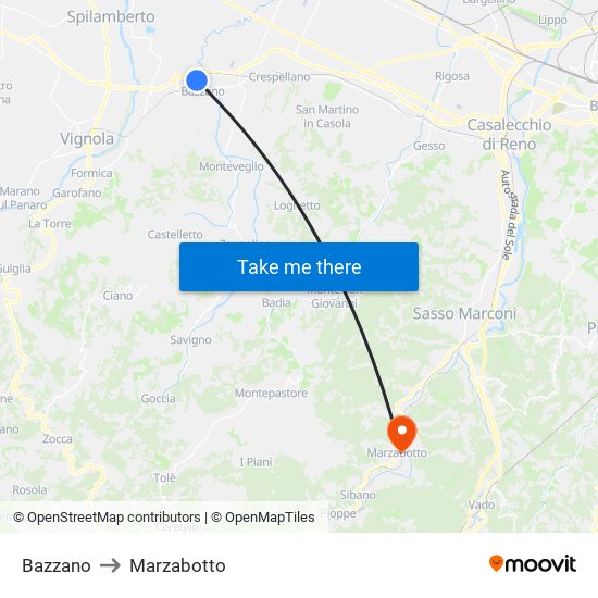 Bazzano to Marzabotto map