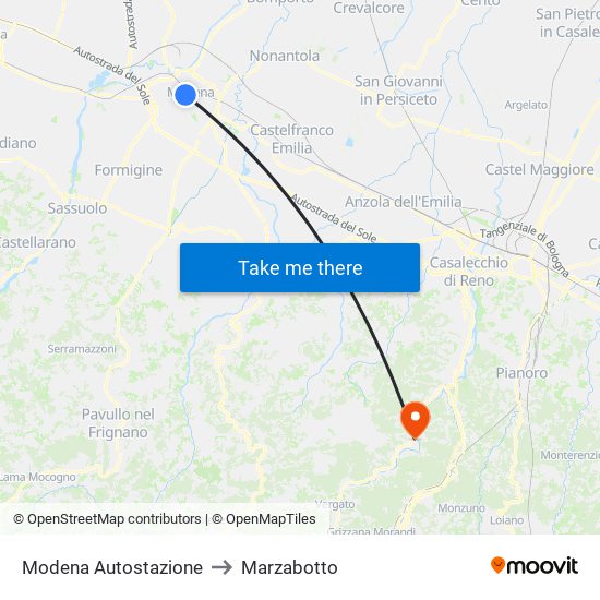 Modena  Autostazione to Marzabotto map