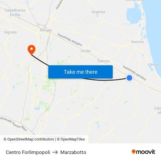 Centro Forlimpopoli to Marzabotto map