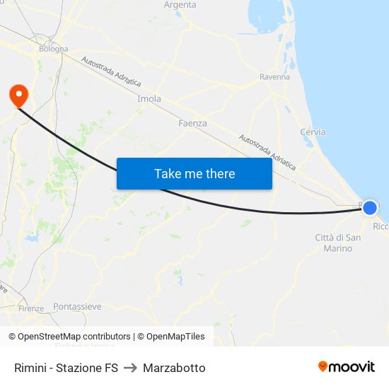 Rimini - Stazione FS to Marzabotto map