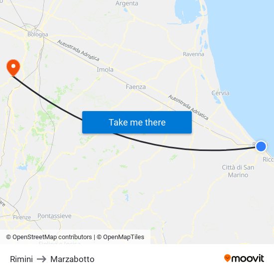 Rimini to Marzabotto map