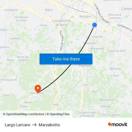 Largo Lercaro to Marzabotto map