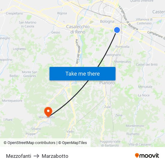 Mezzofanti to Marzabotto map