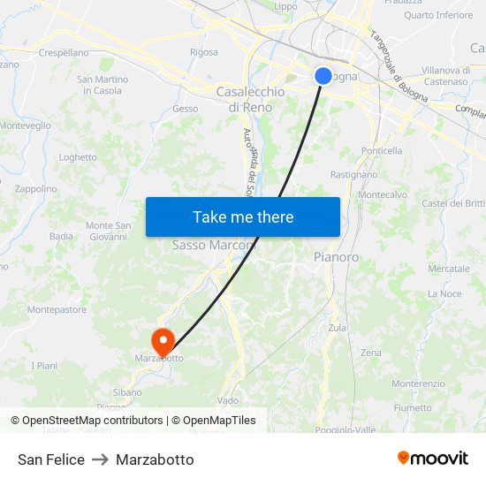 San Felice to Marzabotto map