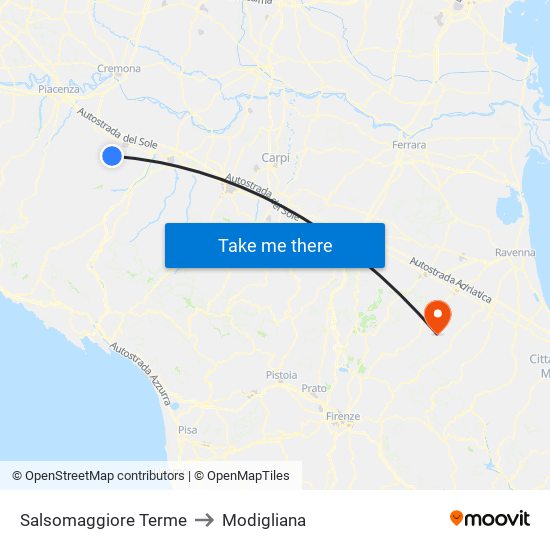Salsomaggiore Terme to Modigliana map