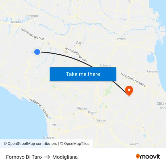 Fornovo di Taro to Modigliana map