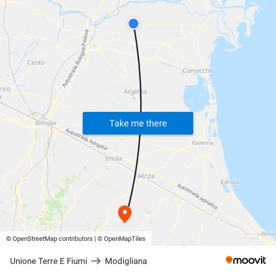 Unione Terre E Fiumi to Modigliana map