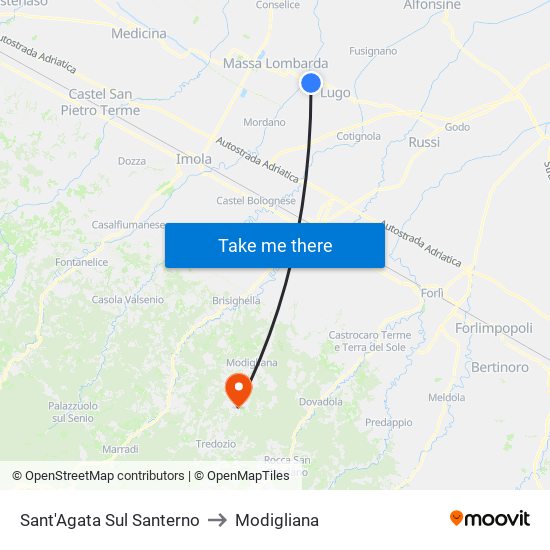 Sant'Agata Sul Santerno to Modigliana map
