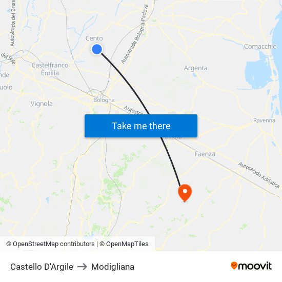 Castello D'Argile to Modigliana map