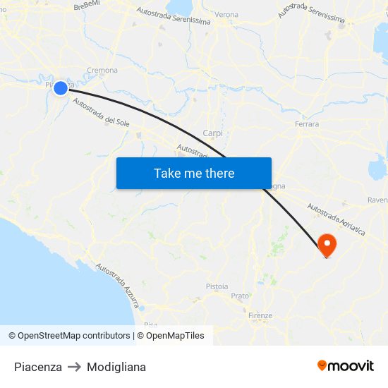 Piacenza to Modigliana map