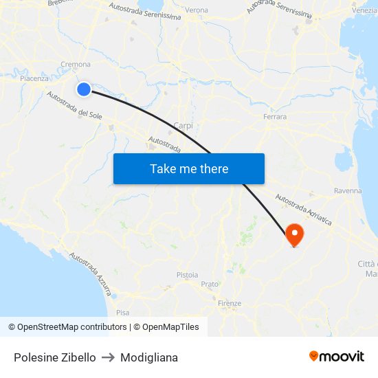 Polesine Zibello to Modigliana map
