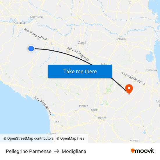 Pellegrino Parmense to Modigliana map