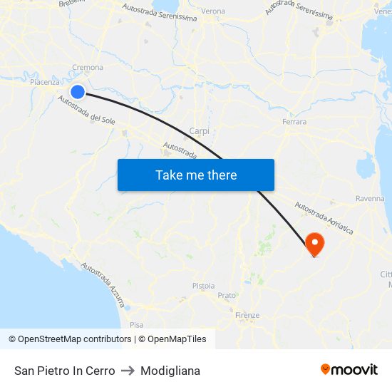 San Pietro In Cerro to Modigliana map
