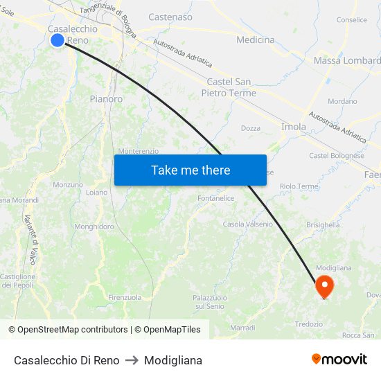Casalecchio Di Reno to Modigliana map