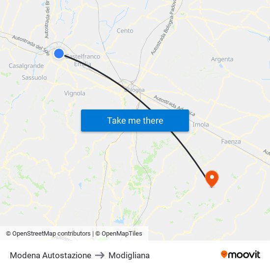 Modena  Autostazione to Modigliana map