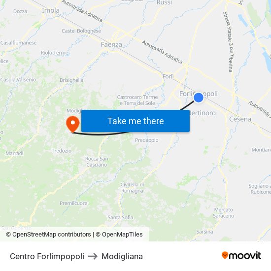 Centro Forlimpopoli to Modigliana map