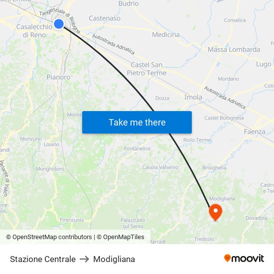 Stazione Centrale to Modigliana map