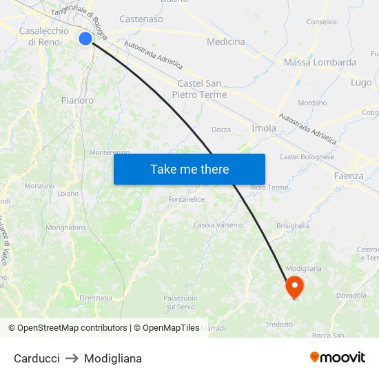 Carducci to Modigliana map