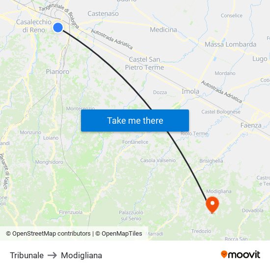 Tribunale to Modigliana map