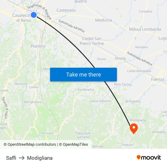 Saffi to Modigliana map