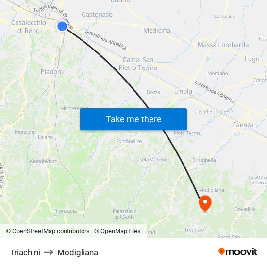 Triachini to Modigliana map