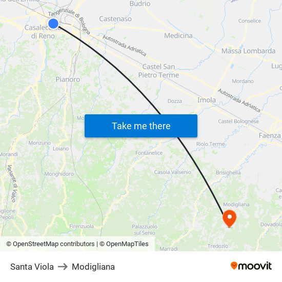 Santa Viola to Modigliana map