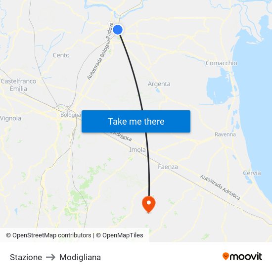 Stazione to Modigliana map