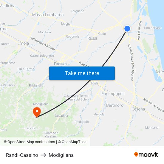 Randi-Cassino to Modigliana map