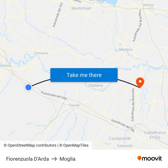 Fiorenzuola D'Arda to Moglia map