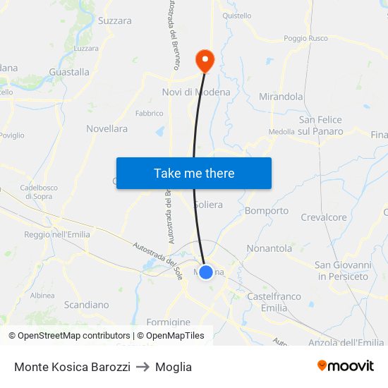 Monte Kosica Barozzi to Moglia map