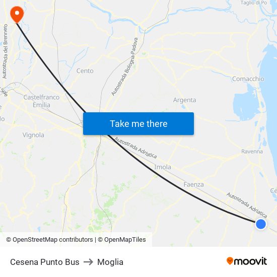 Cesena Punto Bus to Moglia map
