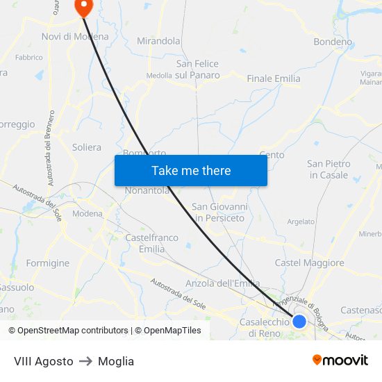 VIII Agosto to Moglia map