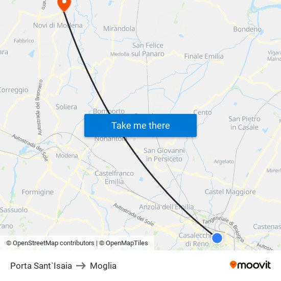 Porta Sant`Isaia to Moglia map