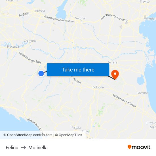 Felino to Molinella map