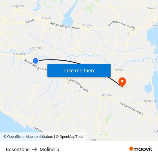 Besenzone to Molinella map