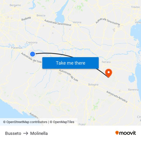 Busseto to Molinella map