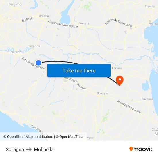 Soragna to Molinella map