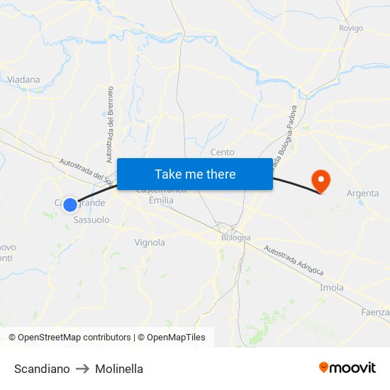 Scandiano to Molinella map