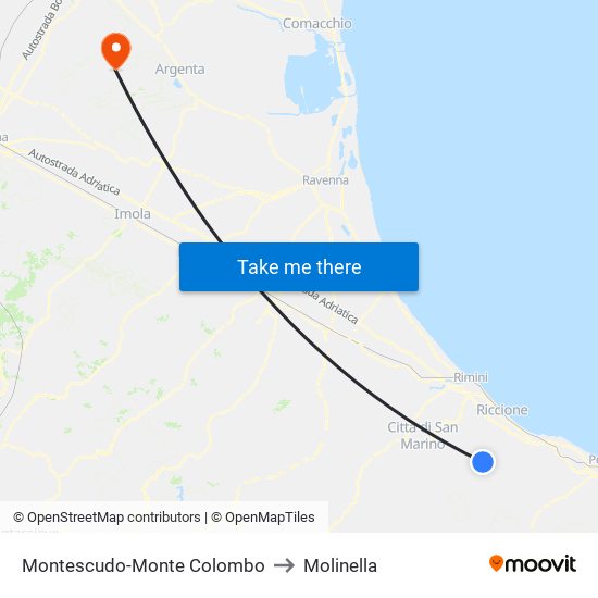 Montescudo-Monte Colombo to Molinella map