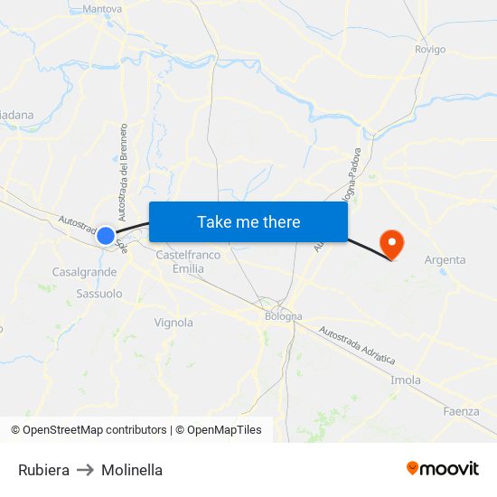 Rubiera to Molinella map