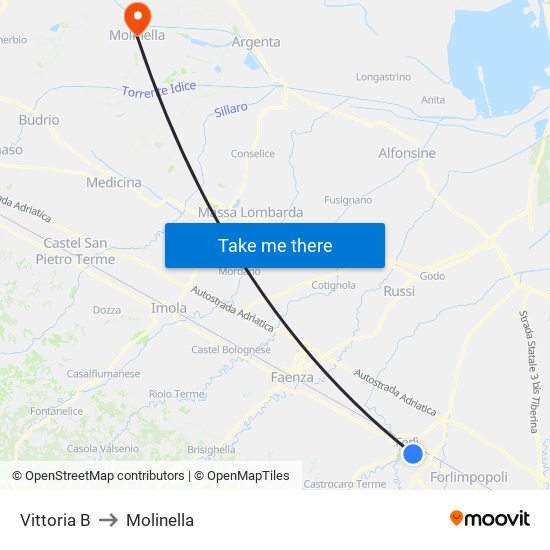 Vittoria B to Molinella map