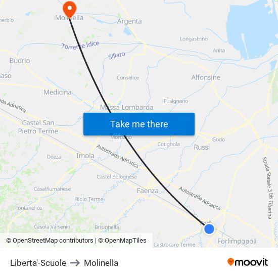 Liberta'-Scuole to Molinella map