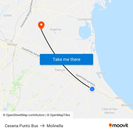 Cesena Punto Bus to Molinella map